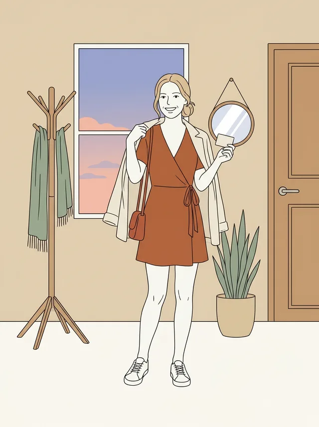 Jeune femme enfilant une veste dans une entrée